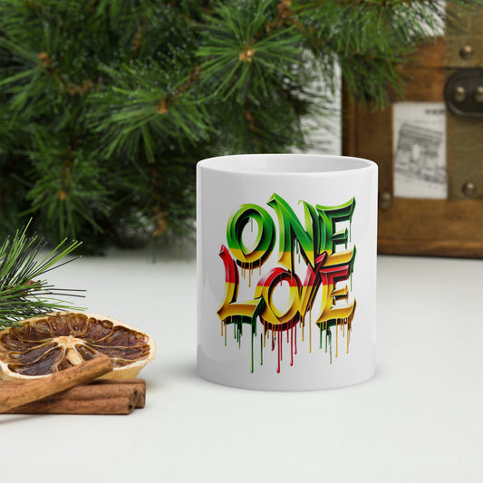 One Love Themed White glossy mug